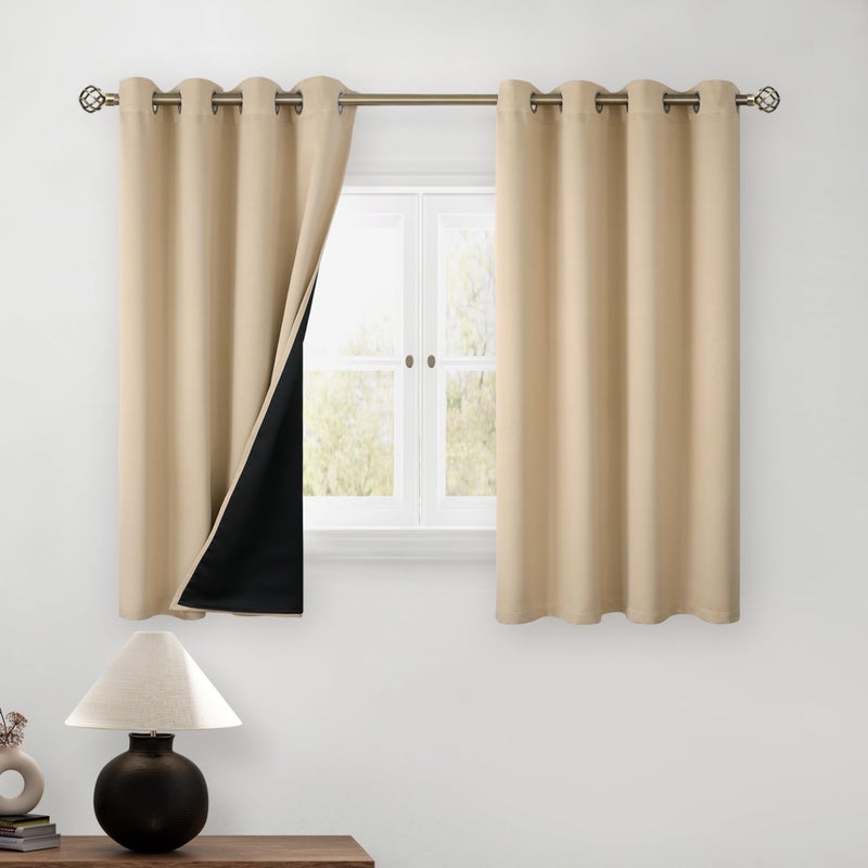 BGment Short 100% Blackout Curtains for Bedroom, Thermal Insulated Energy Efficiency Noise Reducing Grommet Curtains 54 Inch Length with Liner for Small Window 2 Panels Each 52 Inch Wide, Beige - Image 1